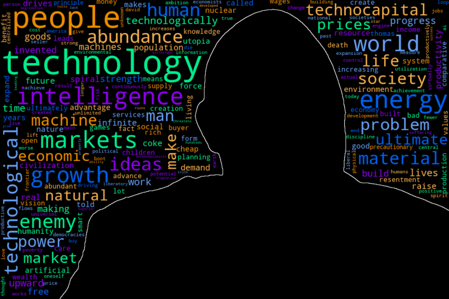 A Word Cloud of venture capitalist Marc Andreessen's Manifesto on a Techno-Optimist future.