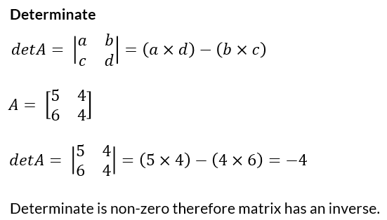 the determinate of a matrix is used as a test of invertability